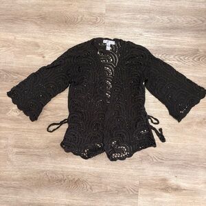 Ninety Clothing Co Black Open Knit
Crochet Cardigan Sweater M